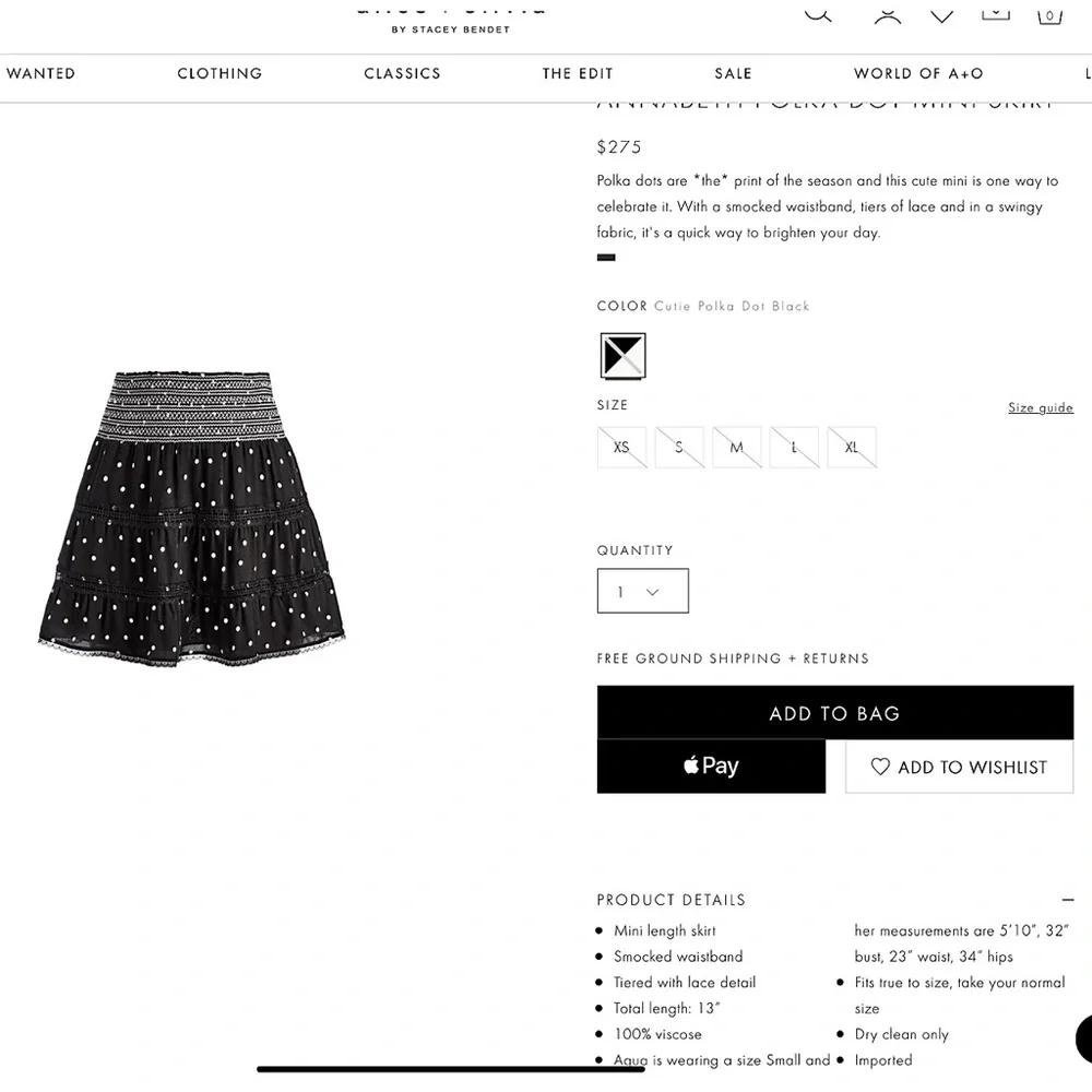 Alice + Olivia Annabeth Polka Dot Black White Lace Trimmed Mini Skirt